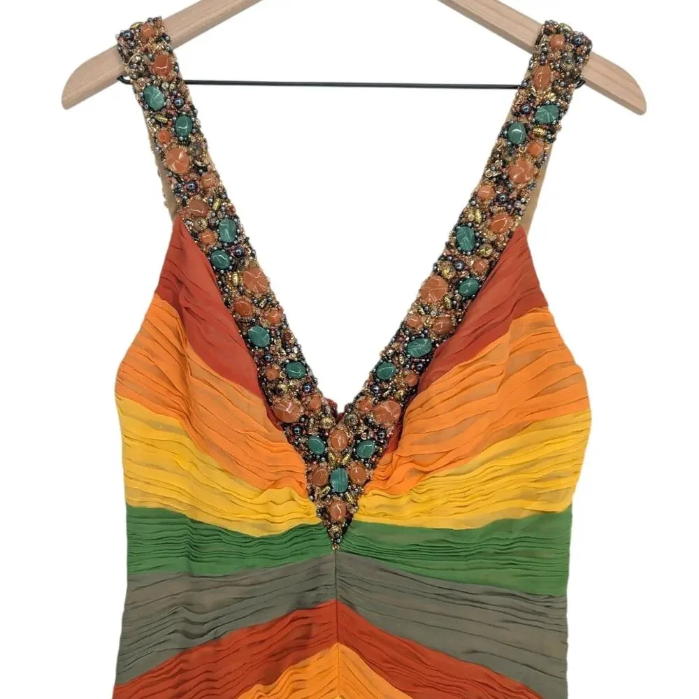 Mandalay Multi Silk Beaded Rainbow Chevron Cocktail Dress Size 10 - Picture 5 of 7